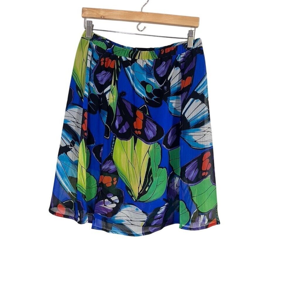 SOHO Skirt Women M Blue Mini Butterfly Colorful Sheer‎ Preppy Boho Hippie Indie